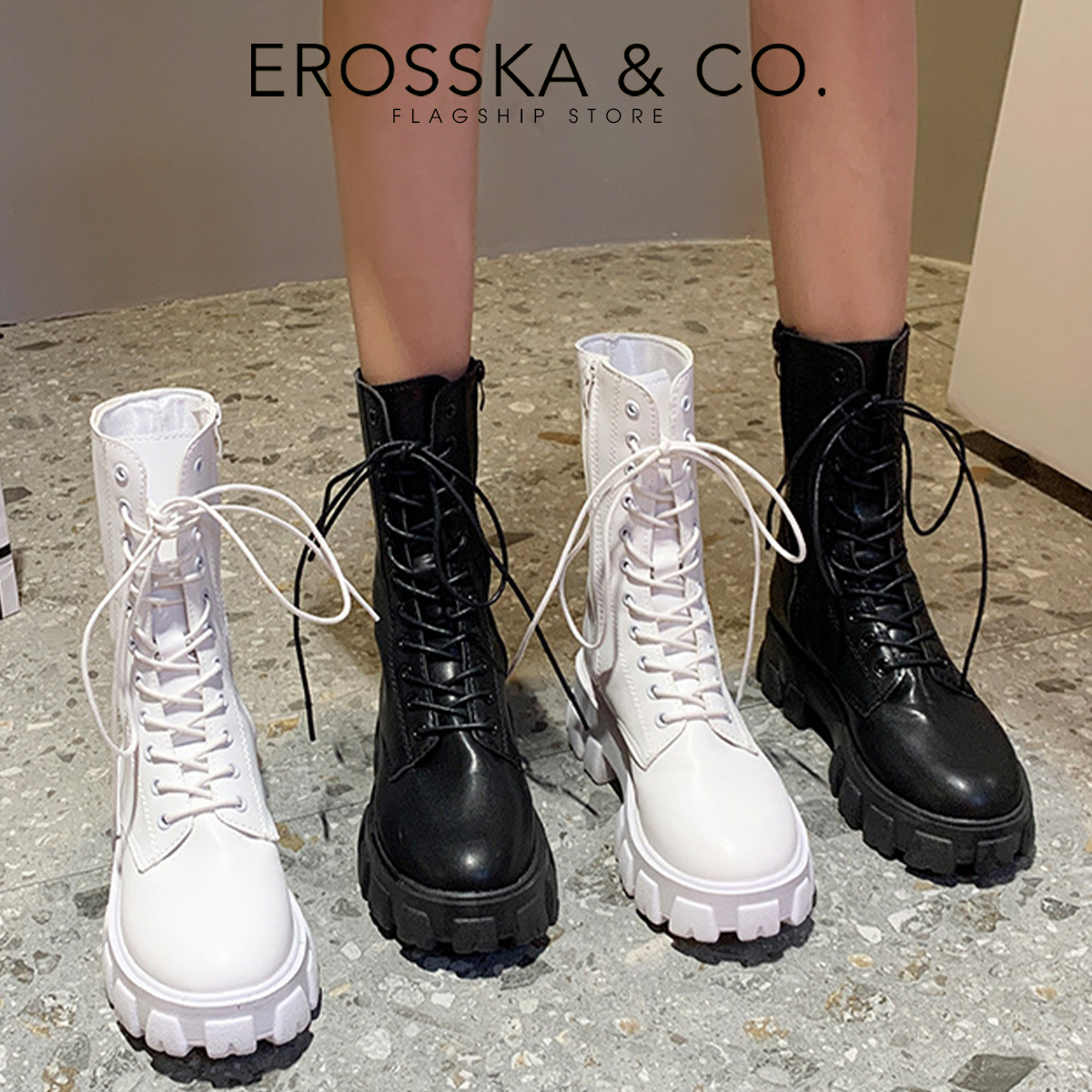 Erosska - Giày boot cổ cao có khoá kéo phong cách cá tính năng động - GB008