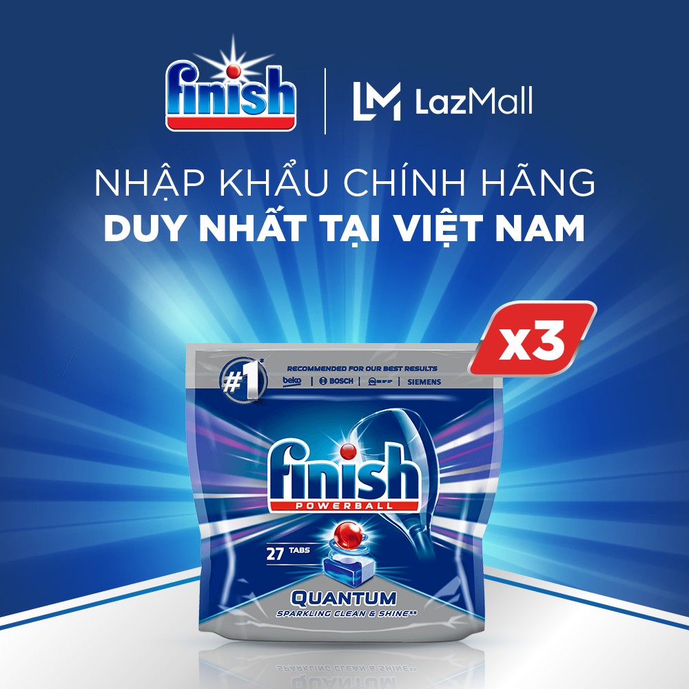 Combo 03 túi Viên Rửa Chén Bát Finish Powerball Quantum 27 viên