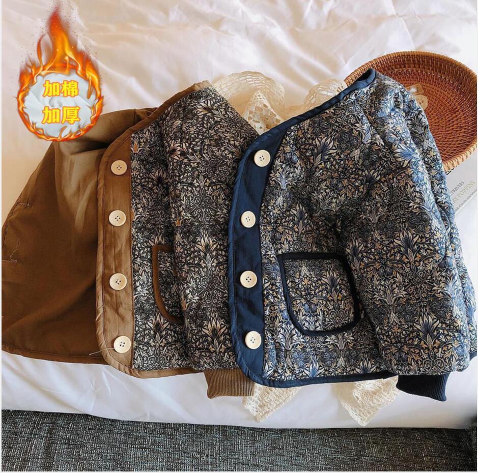 Mới Mùa Đông Cho Bé Gái In Hoa Làm Dày Áo Khoác Phong Cách Hàn Quốc Trẻ Em Quần Áo Cho Bé Kid Mùa Xuân Ấm Áp Cotton Lót Áo Khoác