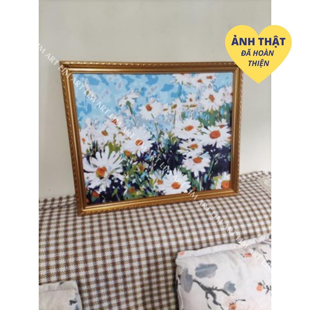 Tranh sơn dầu số hóa tự tô có khung chuẩn màu - Tranh tô màu theo số hoa cúc họa mi T516