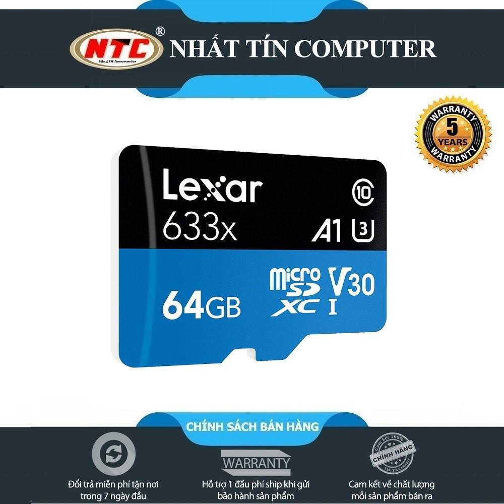Thẻ nhớ MicroSDXC Lexar 64GB 633x A1 V30 U3 4K 95MB/s - Full box (Xanh)