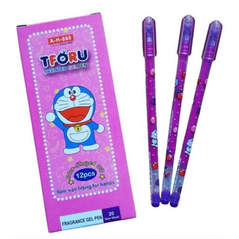 Hộp 12 cây bút gel TFORU Doreamon mực xanh và tím