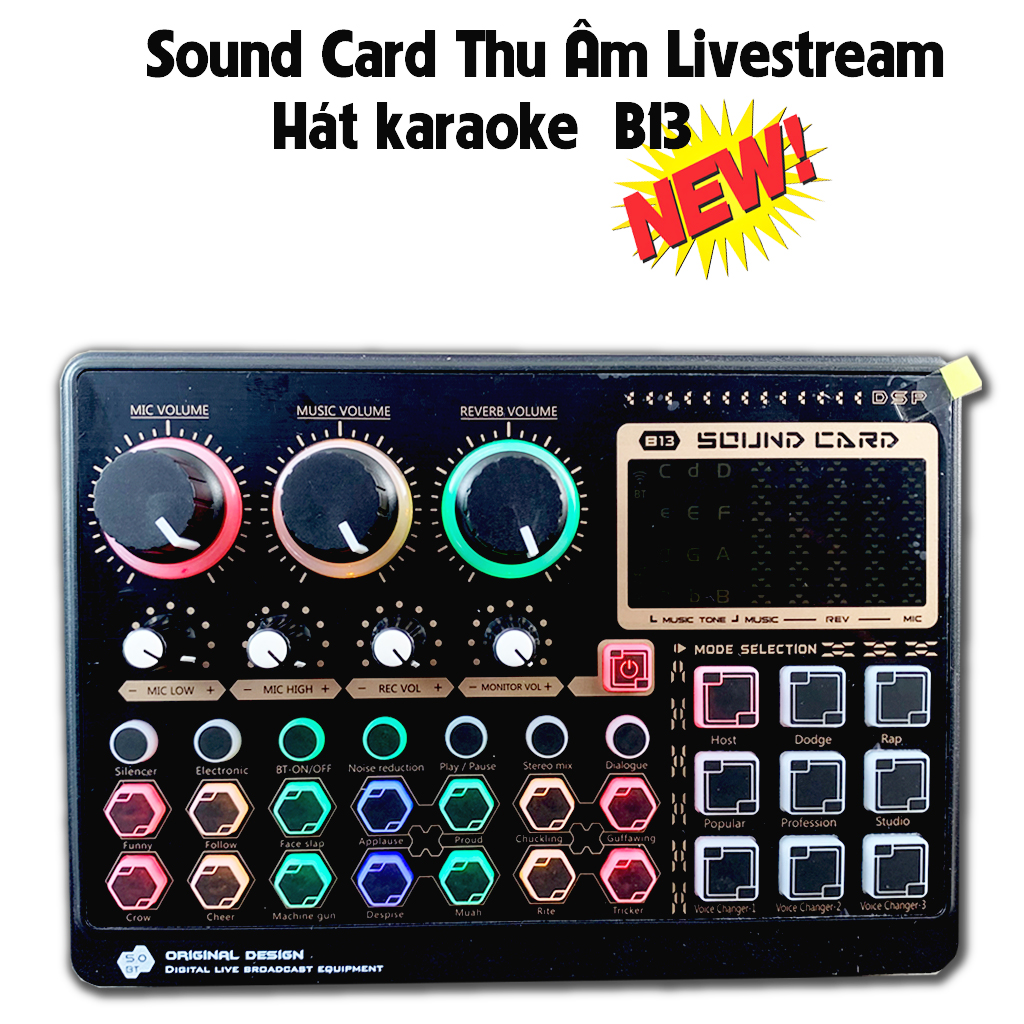 Sound Card VINETTEAM B13 Hát Karaoke, Livestream, thu âm chuyên nghệp Tích Hợp Bluetooth ,Autotune,Giả Giọng, Pin Sạc, Kết Nối Được 2 Micro Và 2 Tai Nghe phiên bản mới - Hàng Chính Hãng