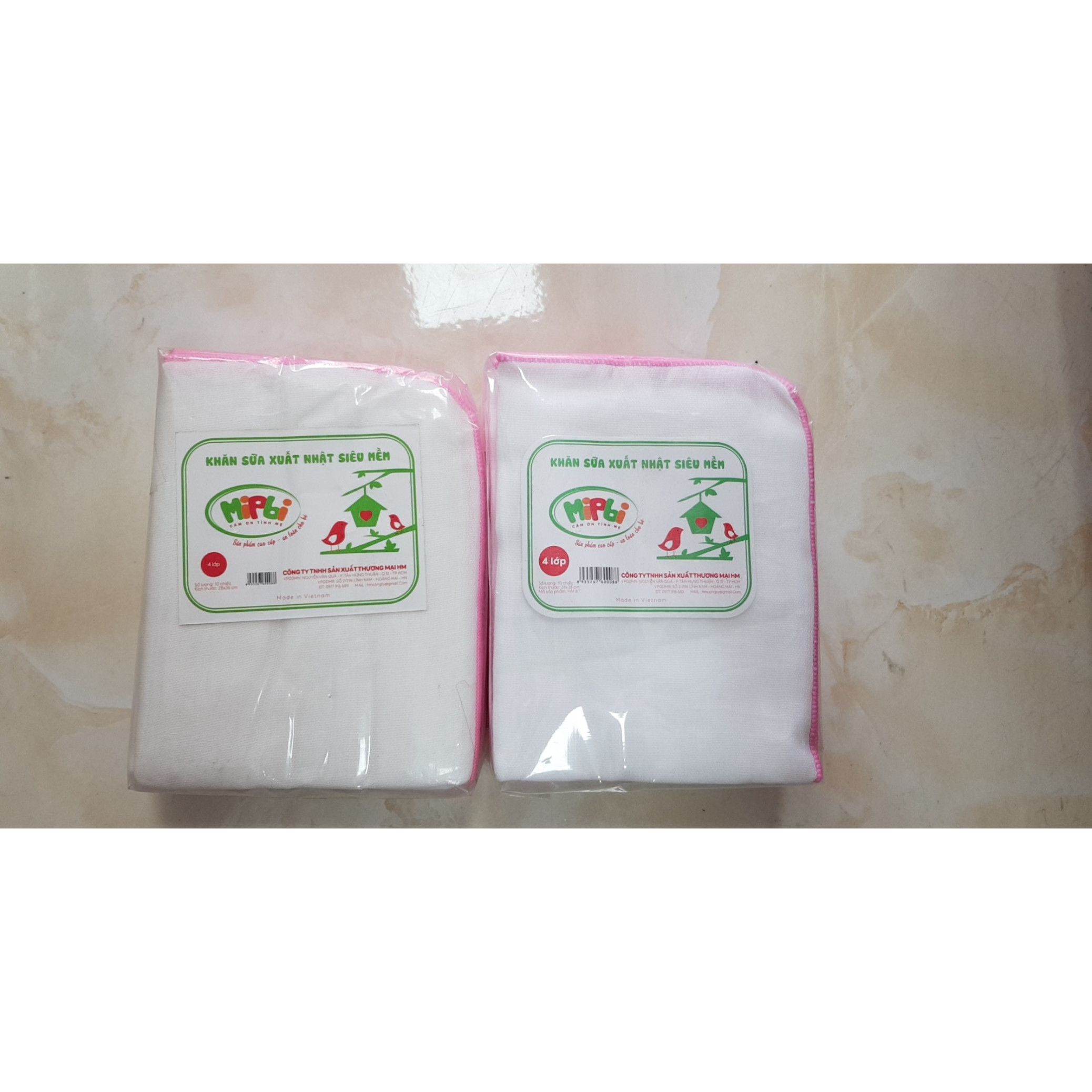 Combo 2 gói khăn xô sữa xuất nhật Mipbi 4 lớp màu hồng