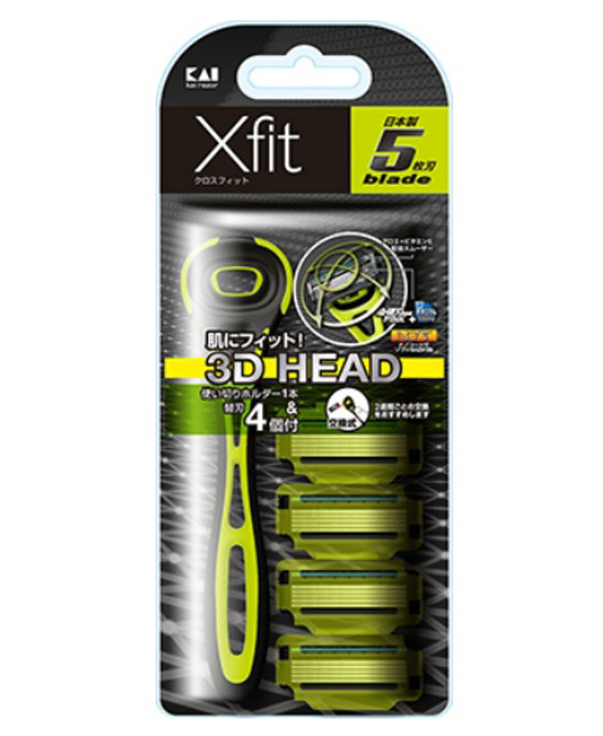 Set dao cạo râu 5 lưỡi kép Xfit KAI (1 thân, 4 lưỡi thay thế) nội địa Nhật Bản