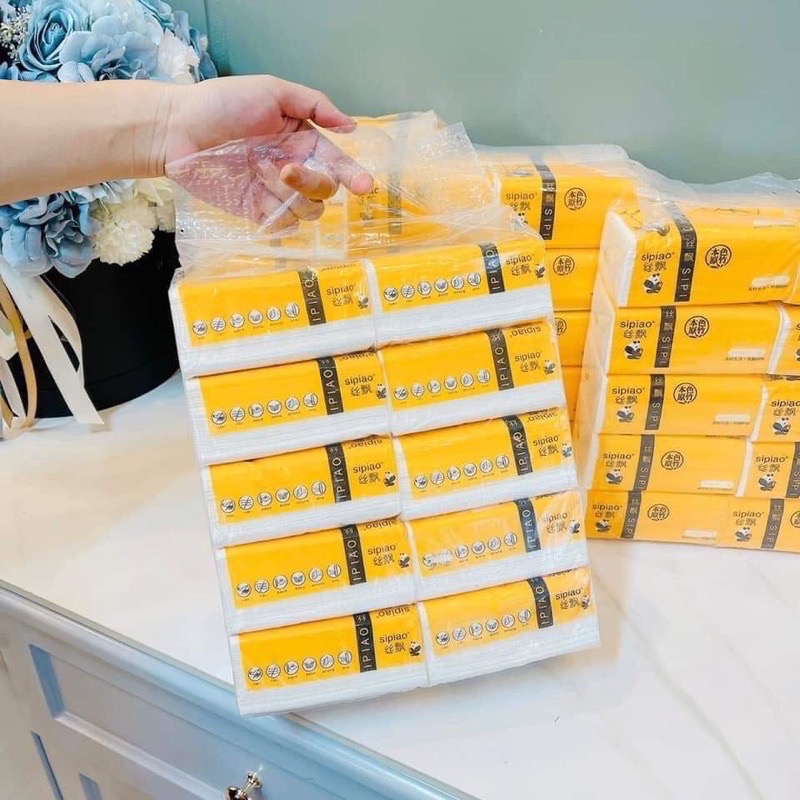 Khăn giấy gấu trúc mềm mịn, siêu dai và thấm hút tốt, Giấy ăn gấu trúc bịch 10 gói giấy màu trắng