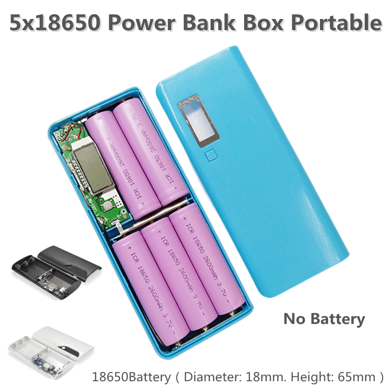 5x18650 Power Bank Box Portable 5V Dual USB Sạc điện thoại di động Vỏ DIY 18650 Giá đỡ pin Hộp sạc có đèn LED Màu sắc: Trắng 5 ô Loại B