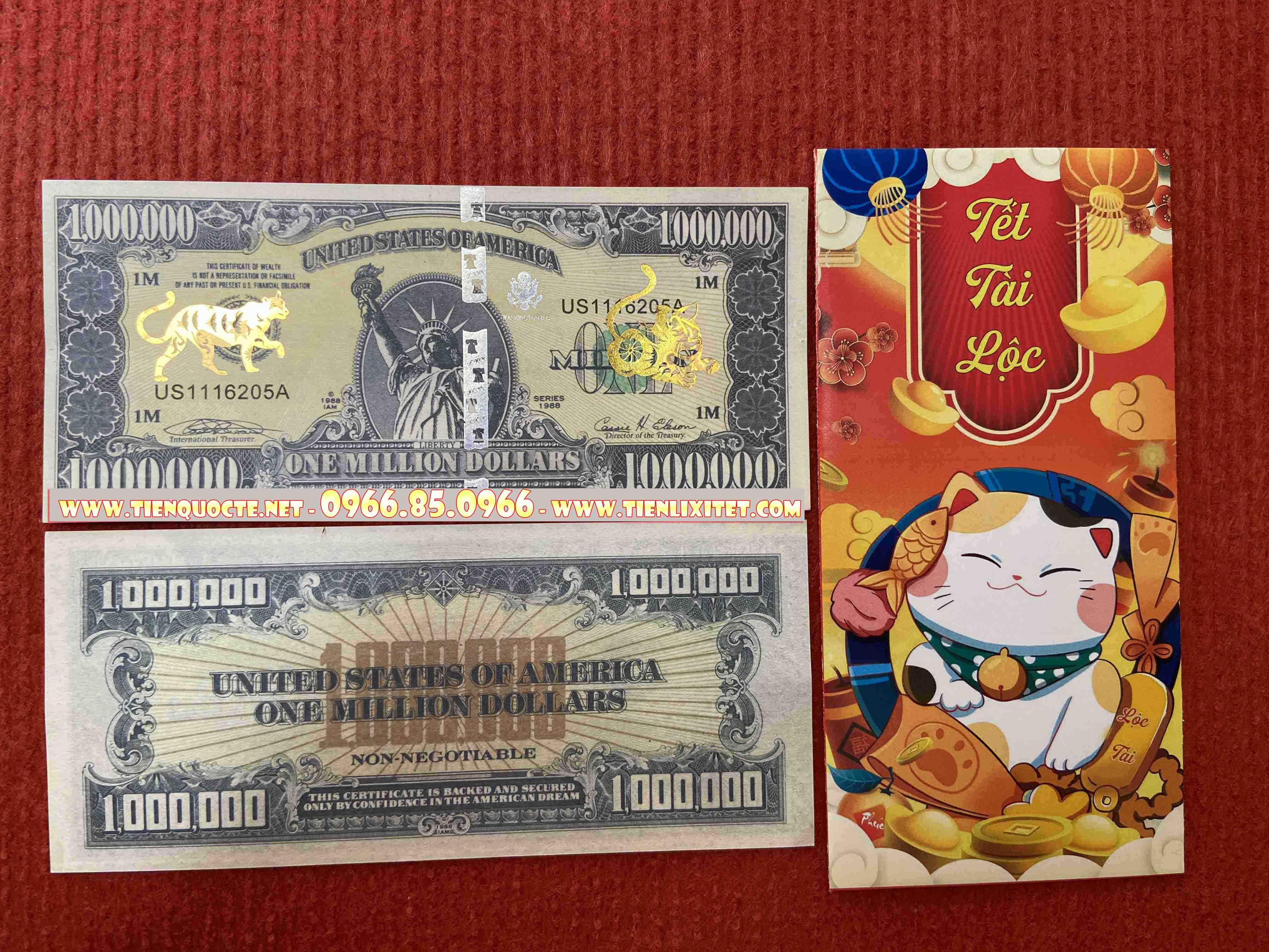 Quà tết lì xì 2023 ti.ền 1 Triệu u.sd Con mèo May Mắn Quý Mão, tặng kèm bao đỏ tài lộc 2023 LGLS00100