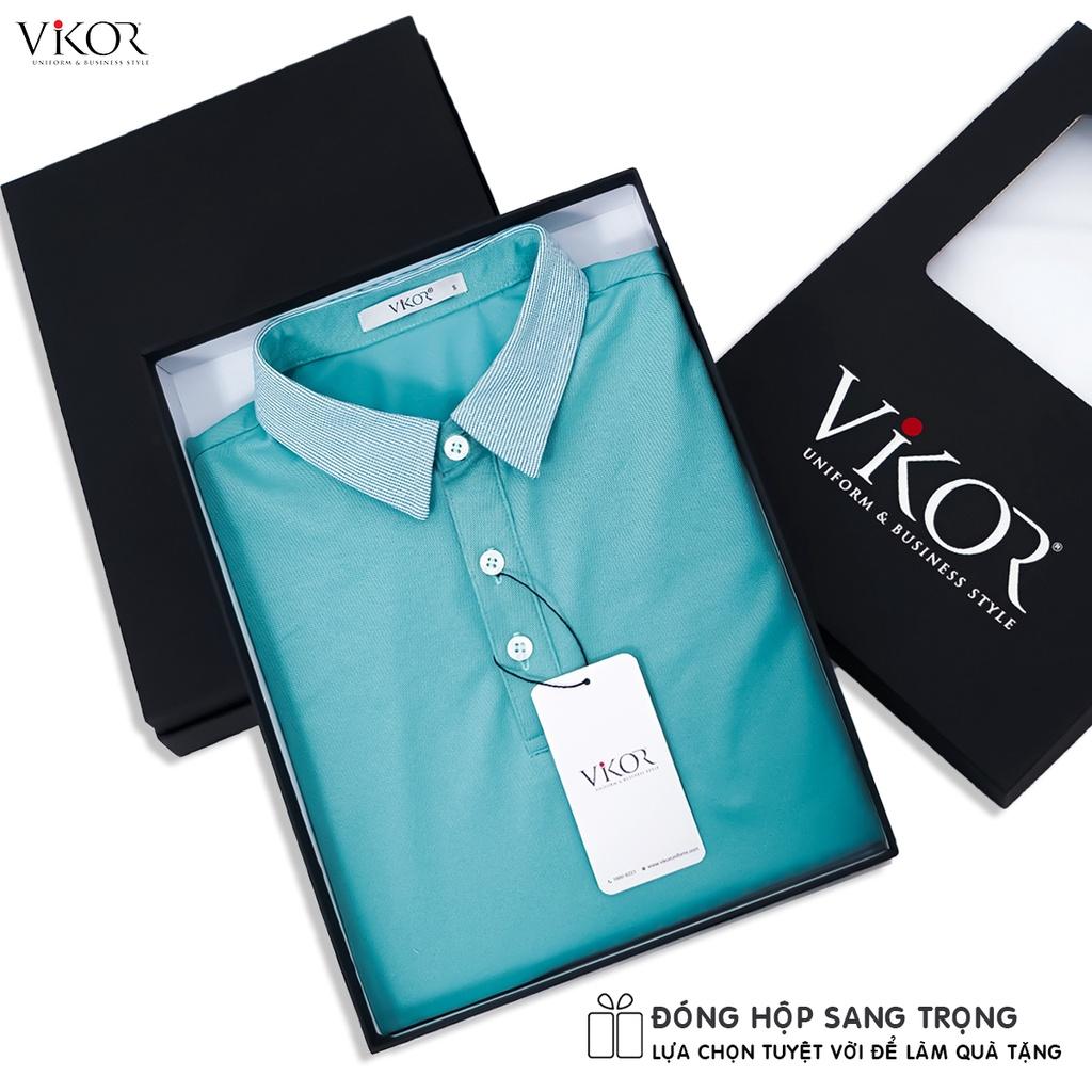 Áo thun POLO nam cổ sơ mi VIKOR SMM07 xanh ngọc vải sợi cafe cao cấp, mềm mại, siêu mát hàng chính hãng
