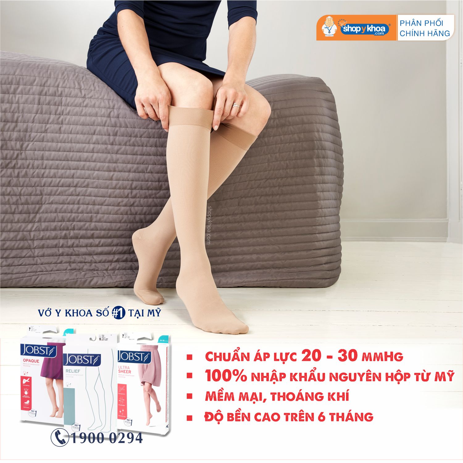 Combo 2 đôi Vớ y khoa gối JOBST Relief - Cơ bản, màu đen, kín ngón, 20-30mmHg, giãn tĩnh mạch chân (tất y khoa)