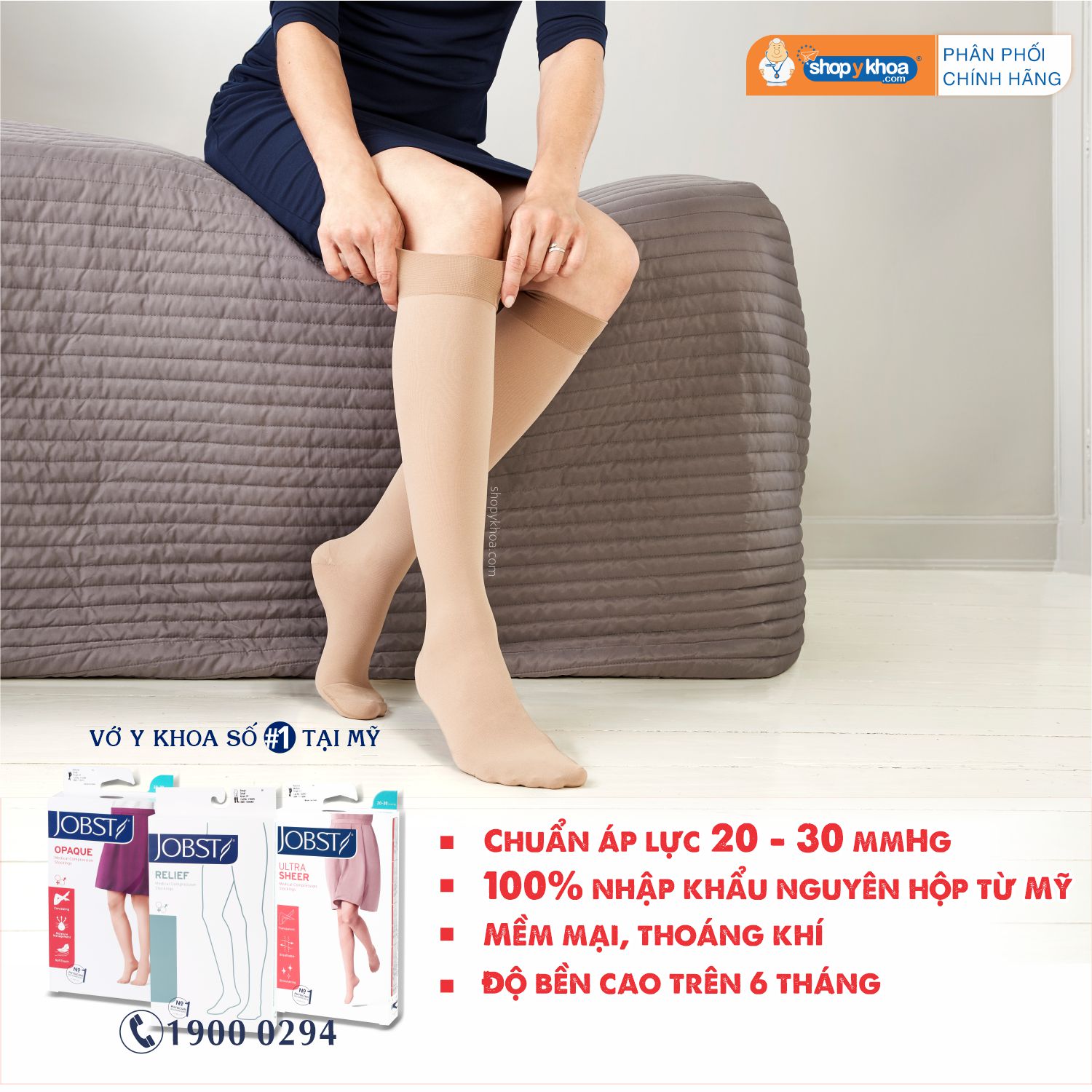 Vớ y khoa đùi silicone JOBST Ultrasheer Sensitive - Siêu mỏng, màu đen, kín ngón, 20-30mmHg, giãn tĩnh mạch chân