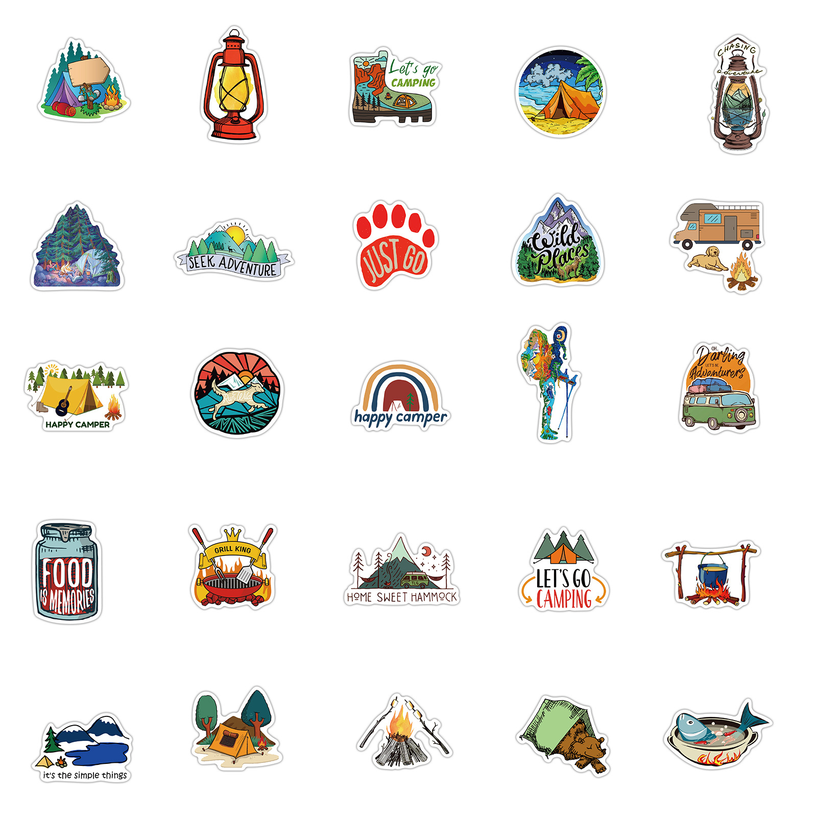 Set 50 Stiker dán trang trí chủ đề camping