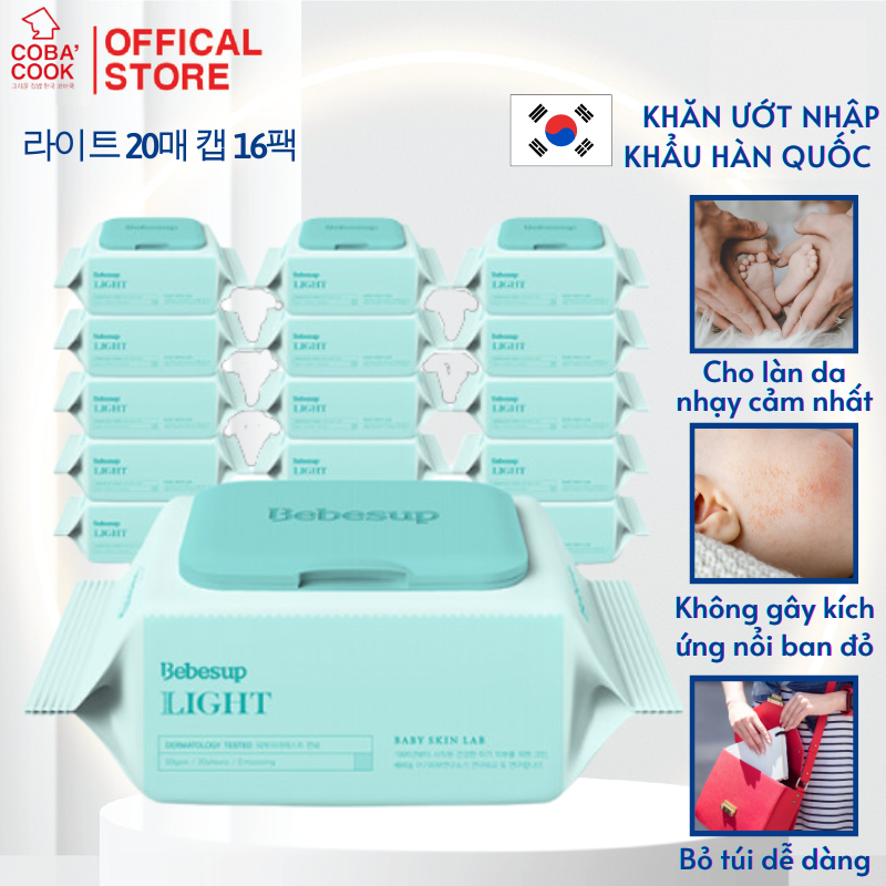 Combo 16 Gói Khăn Ướt Bebesup Light 20 Tờ/Gói Thương Hiệu Bebesup