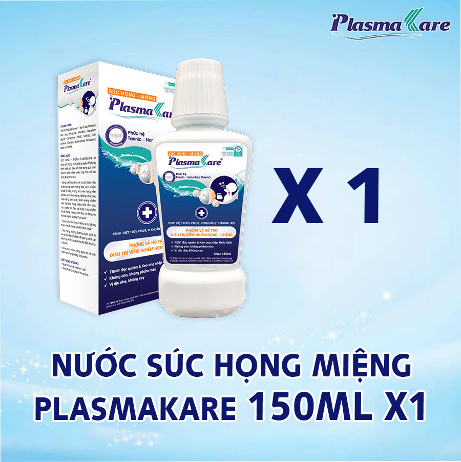 Nước Súc Họng Miệng Nano Bạc PlasmaKare Chai Mini 150ml: Dịu họng, Giảm ho, Sạch đờm [Chính hãng]