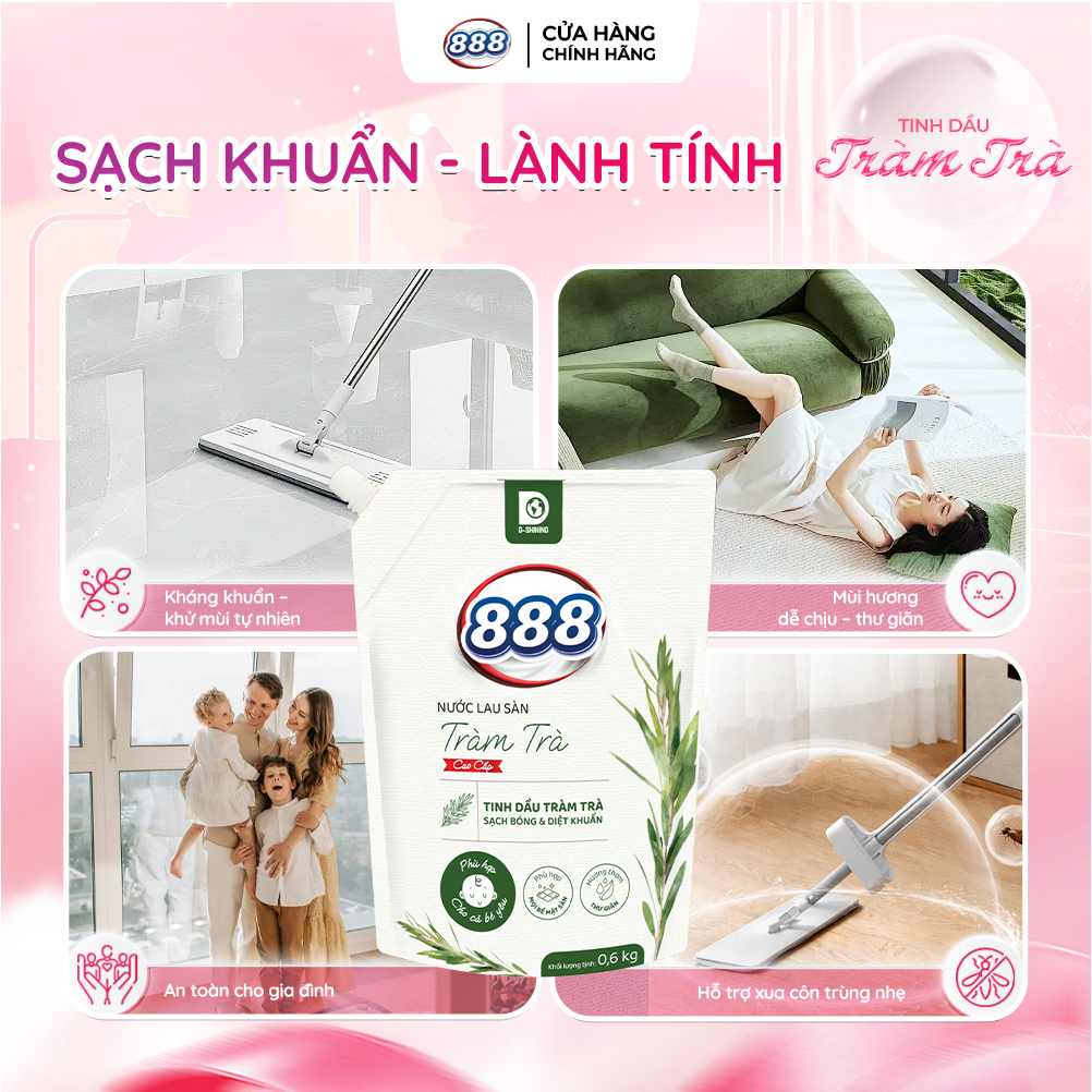 Combo 4 Túi Nước Lau Sàn 888 Tinh dầu Tràm Trà Sạch Khuẩn Và Lành Tính 0.6kg/túi