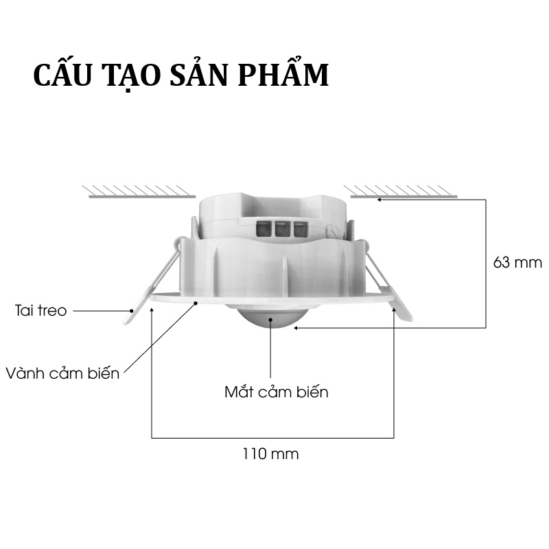 Cảm biến chuyển động âm trần Rạng Đông CB09.PIR AC khoét lỗ 9cm hỗ trợ tự động bật tắt các thiết bị điện - Hàng chính hãng