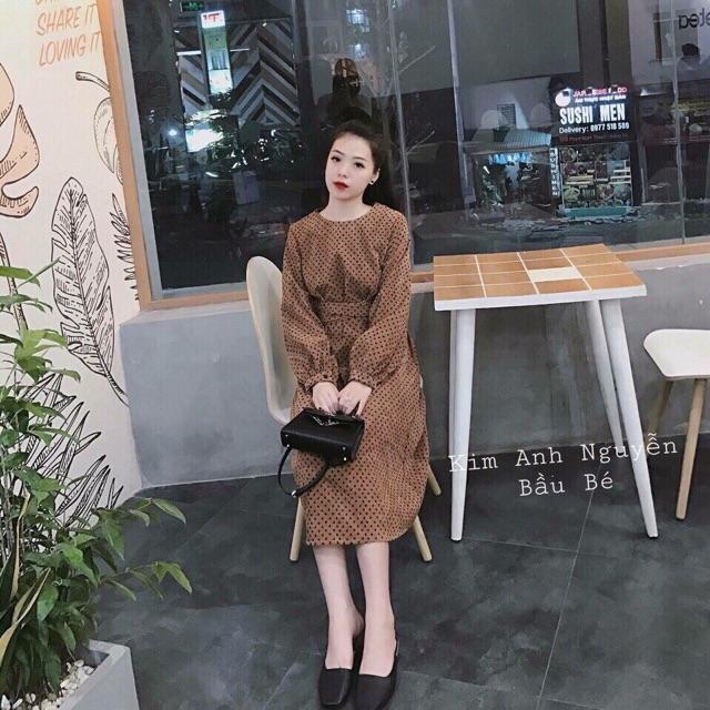 Váy bầu công sở thu đông Aidenshop đầm bầu thời trang chất Nhung