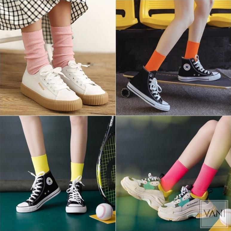 Tất nhún Hàn Quốc Nam Nữ – Kiểu dáng Vintage Vớ len gân tăm nhỏ cổ cao - LIPH STORE