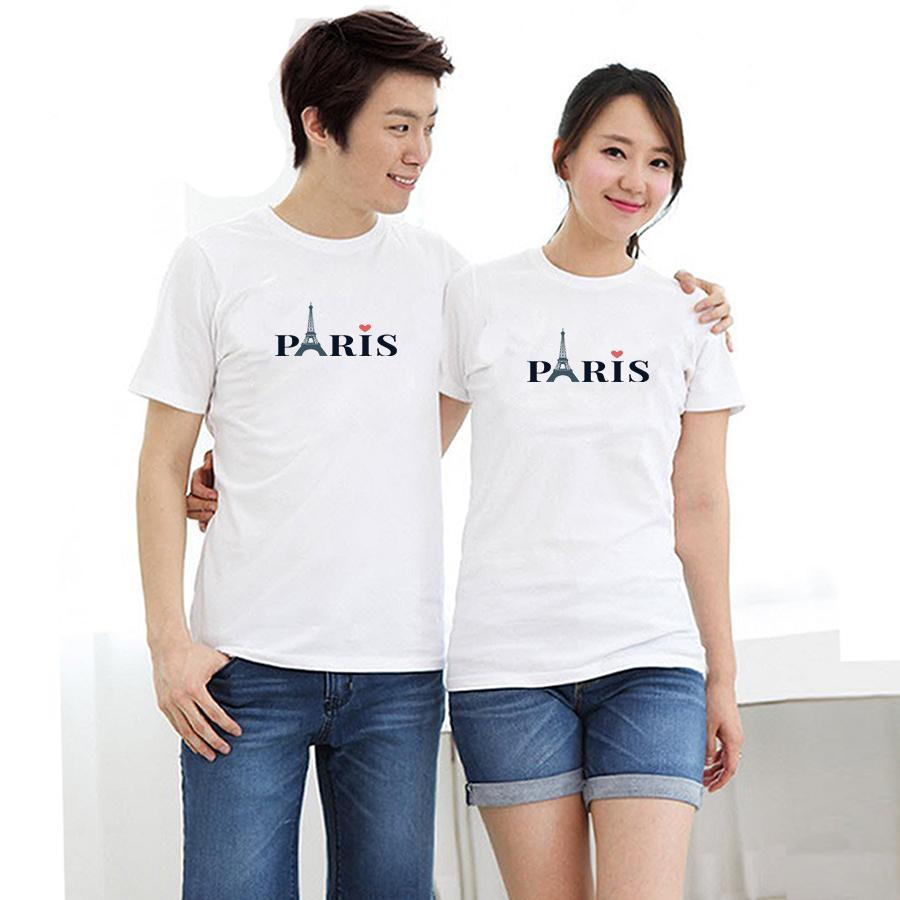 Áo thun cặp đôi in hình Paris form rộng phong cách hàn quốc