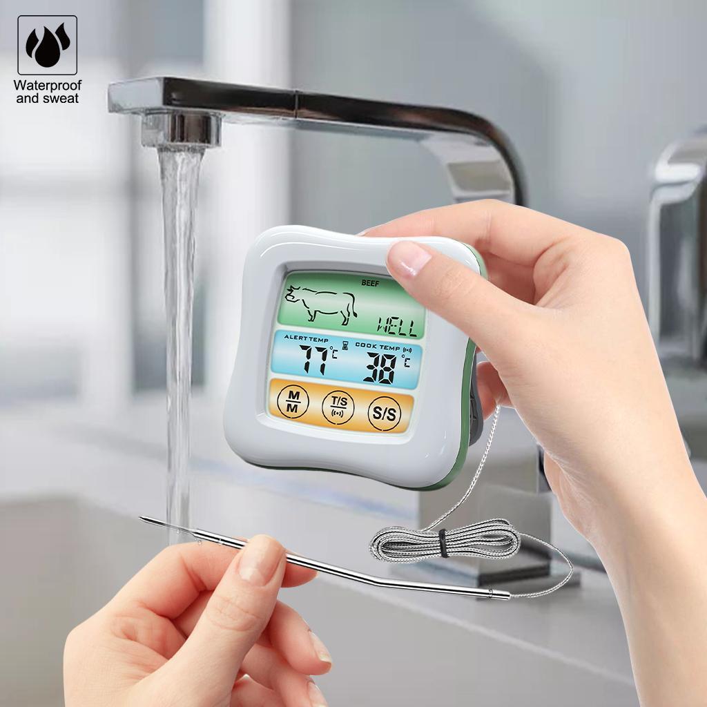 Digital Meat Thermometer Instant Read Timer Function Stainless Steel Probe