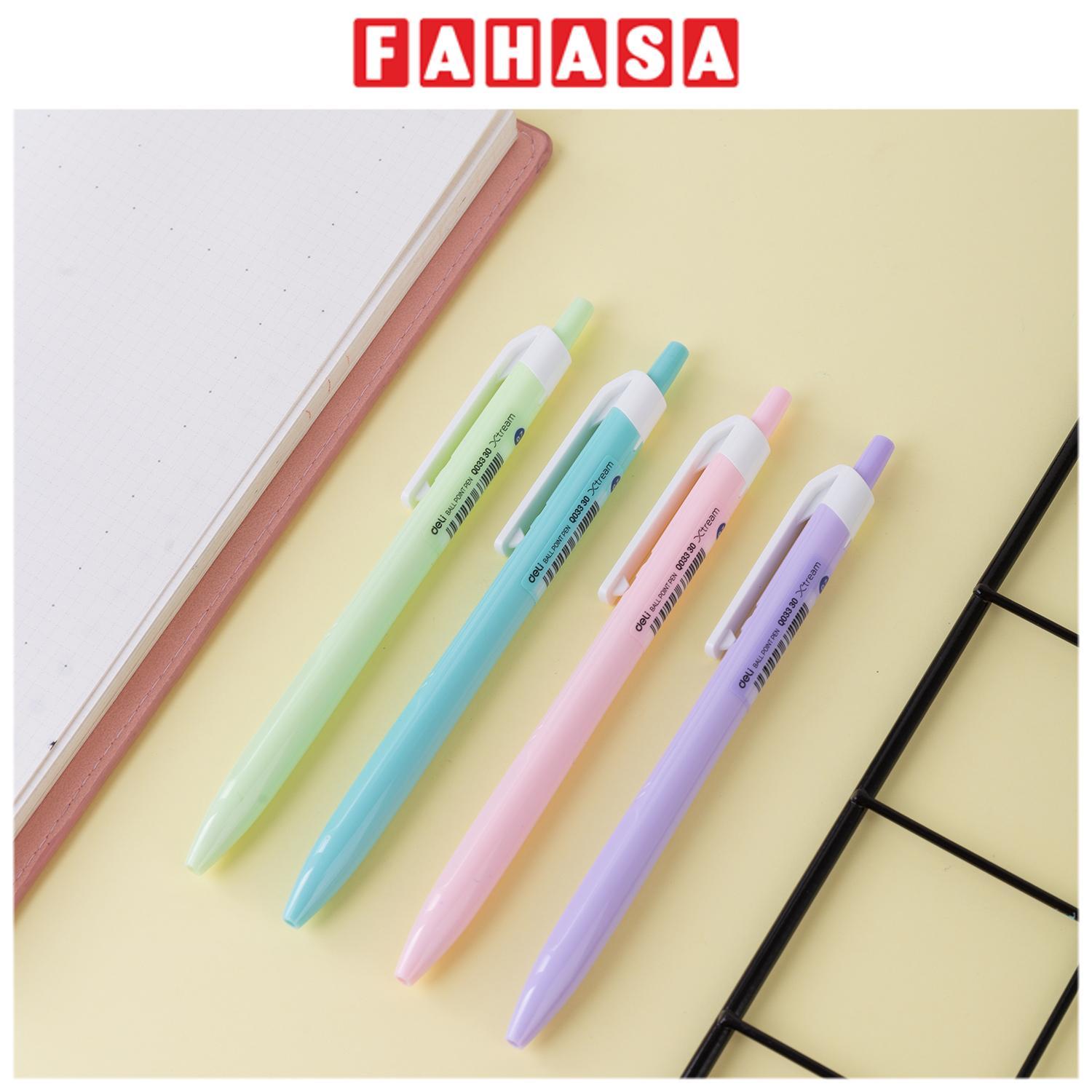 Bút Bi Bấm Xtream Màu Pastel 0.7 mm - Deli Q033 - Mực Xanh (Màu Thân Bút Giao Ngẫu Nhiên)