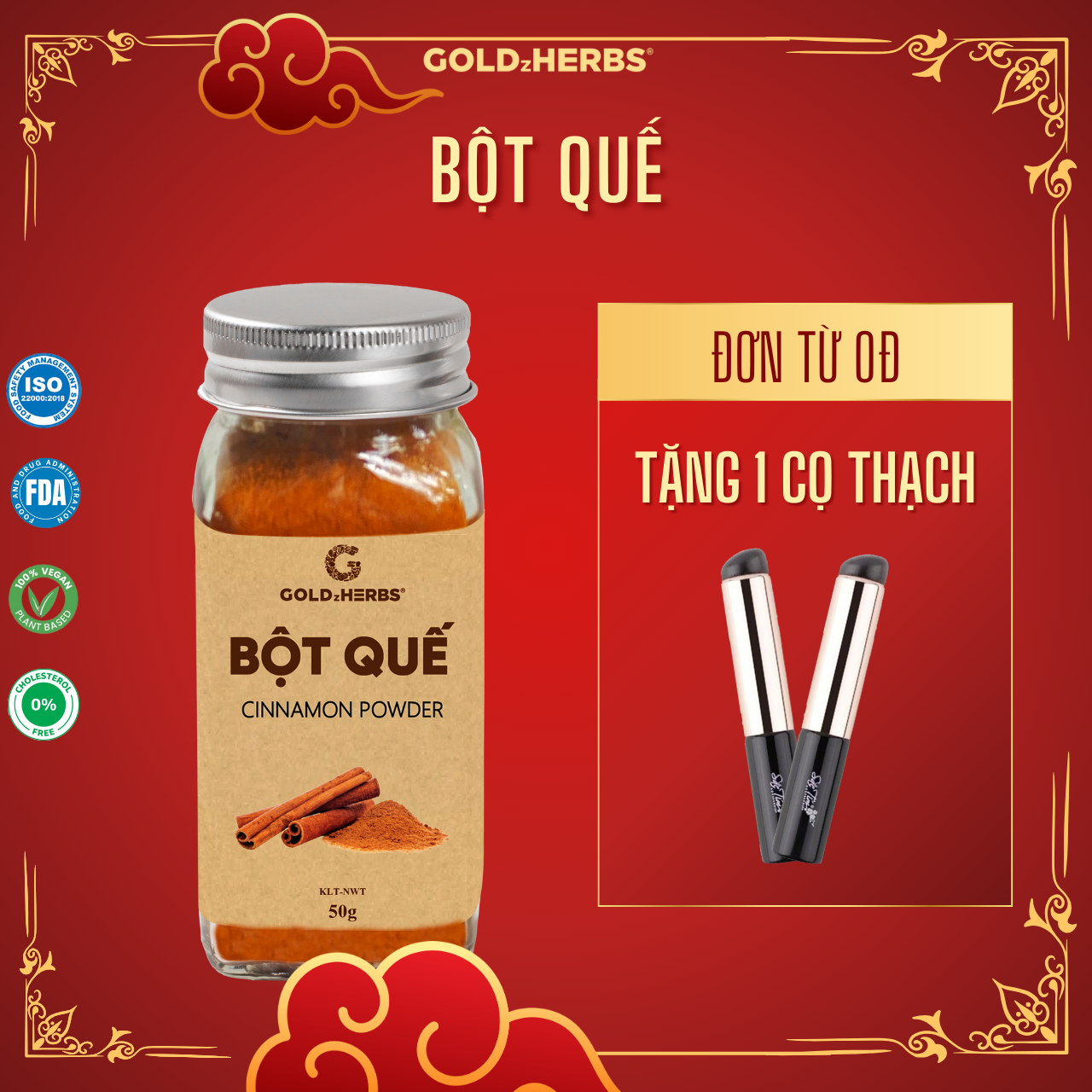 Bột quế GoldzHerbs, nguyên chất 100%, gia vị nấu ăn - Hũ 50g