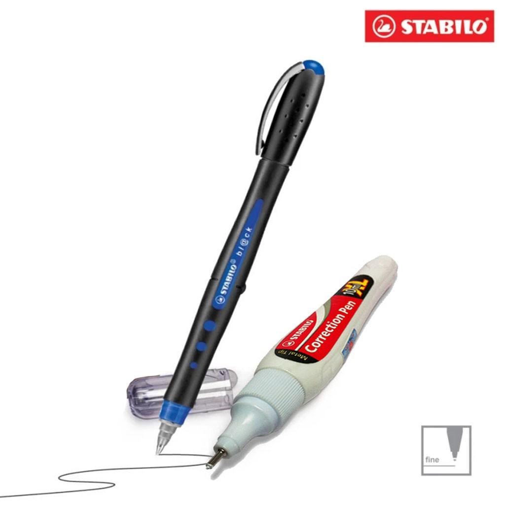 Hộp 10 cây bút bi nước STABILO bl@ck 0.7mm màu xanh + Bút xóa Correction Pen CPM88 (BLKF/10-BUG)