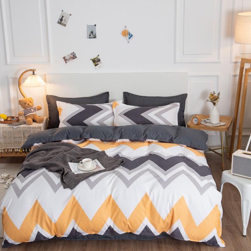 Bộ chăn ga gối Cotton poly M2T Bedding Sóng cam, vỏ chăn mền, drap nệm và 2 vỏ gối