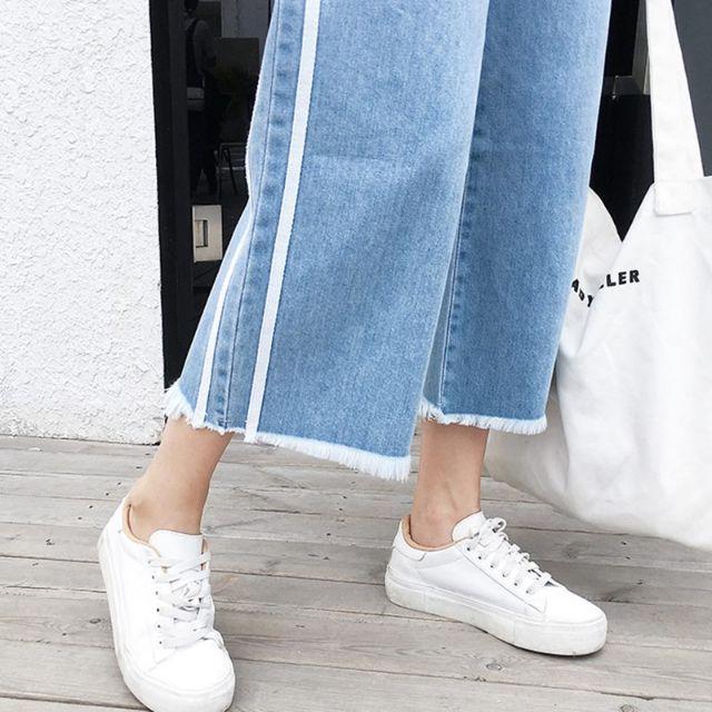 Quần jeans rộng chần viền trắng ulzzang