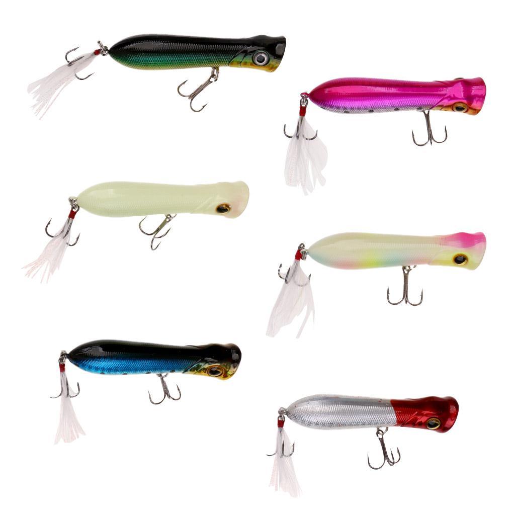 6pcs Popper Floating Hard Plastic Fishing Lure Artificial Bait 8.4cm 12g