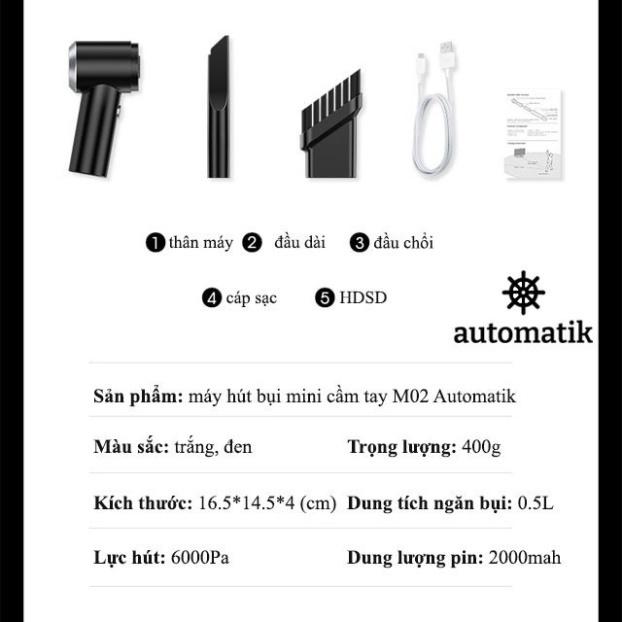 hbk Máy hút bụi cầm tay - Máy hút không dây lực hút siêu mạnh sử dụng pin sạc, dùng hút bụi ô tô, bụi giường thảm vv.