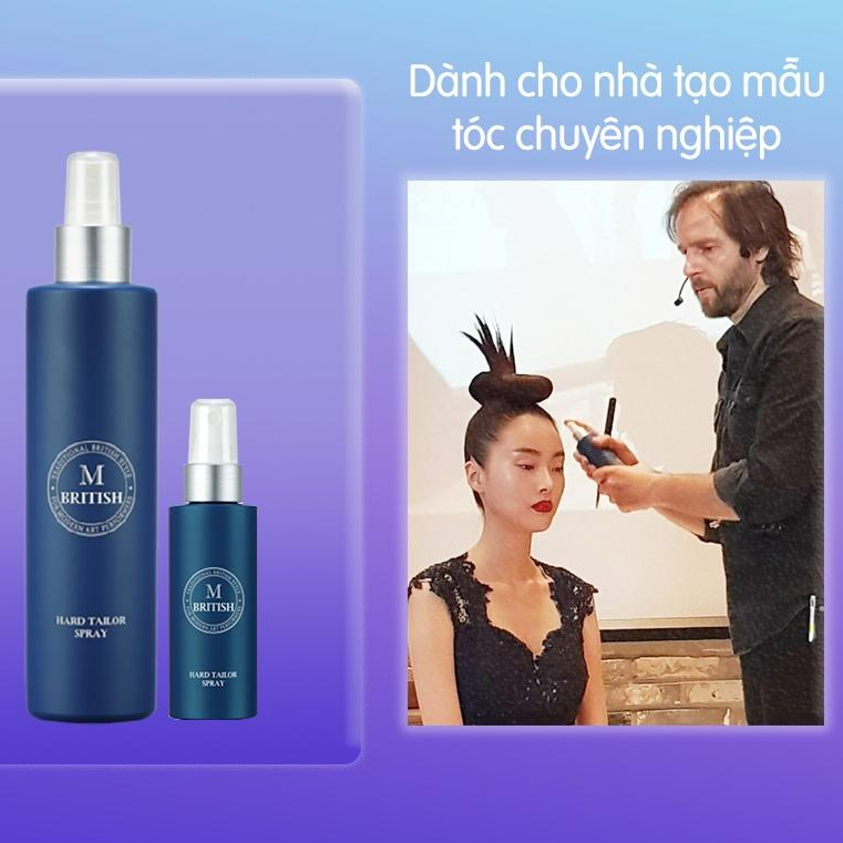 Gôm xịt tóc tạo kiểu giữ nếp cứng cố định cho nam nữ BRITISH M Hard Tailor Spray 250ml