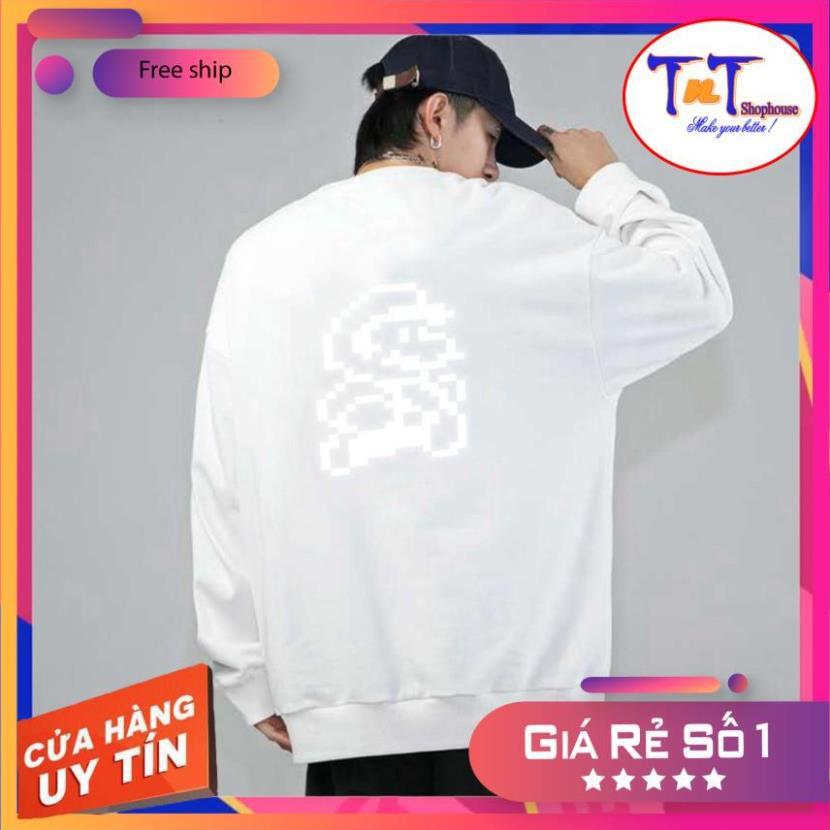 AS10 Áo Sweater Unisex ️/Áo nỉ Ulzzang phản quang unisex dài tay nam nữ - Mario