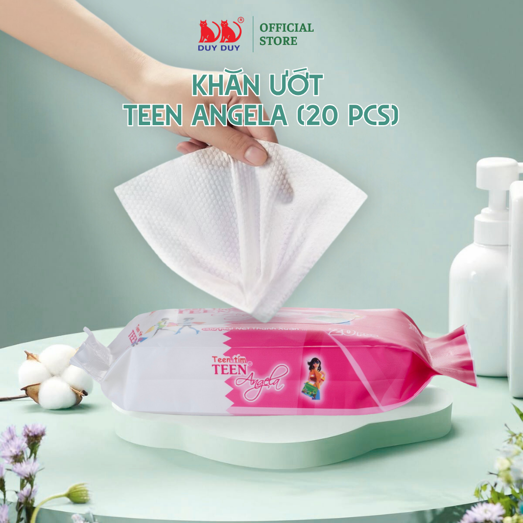 Combo 10 gói Khăn ướt tuổi teen Angela tím 20pcs, thích hợp tuổi teen, cho gia đình và đi dã ngoại