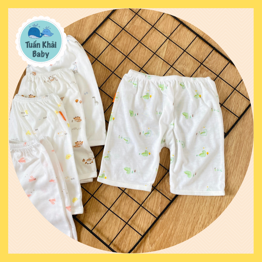 Quần sơ sinh (1 cái) cotton cao cấp CUNCON | Mẫu Quần đùi đáy ngang Họa Tiết | Size 1,2,3 cho bé sơ sinh - 9kg