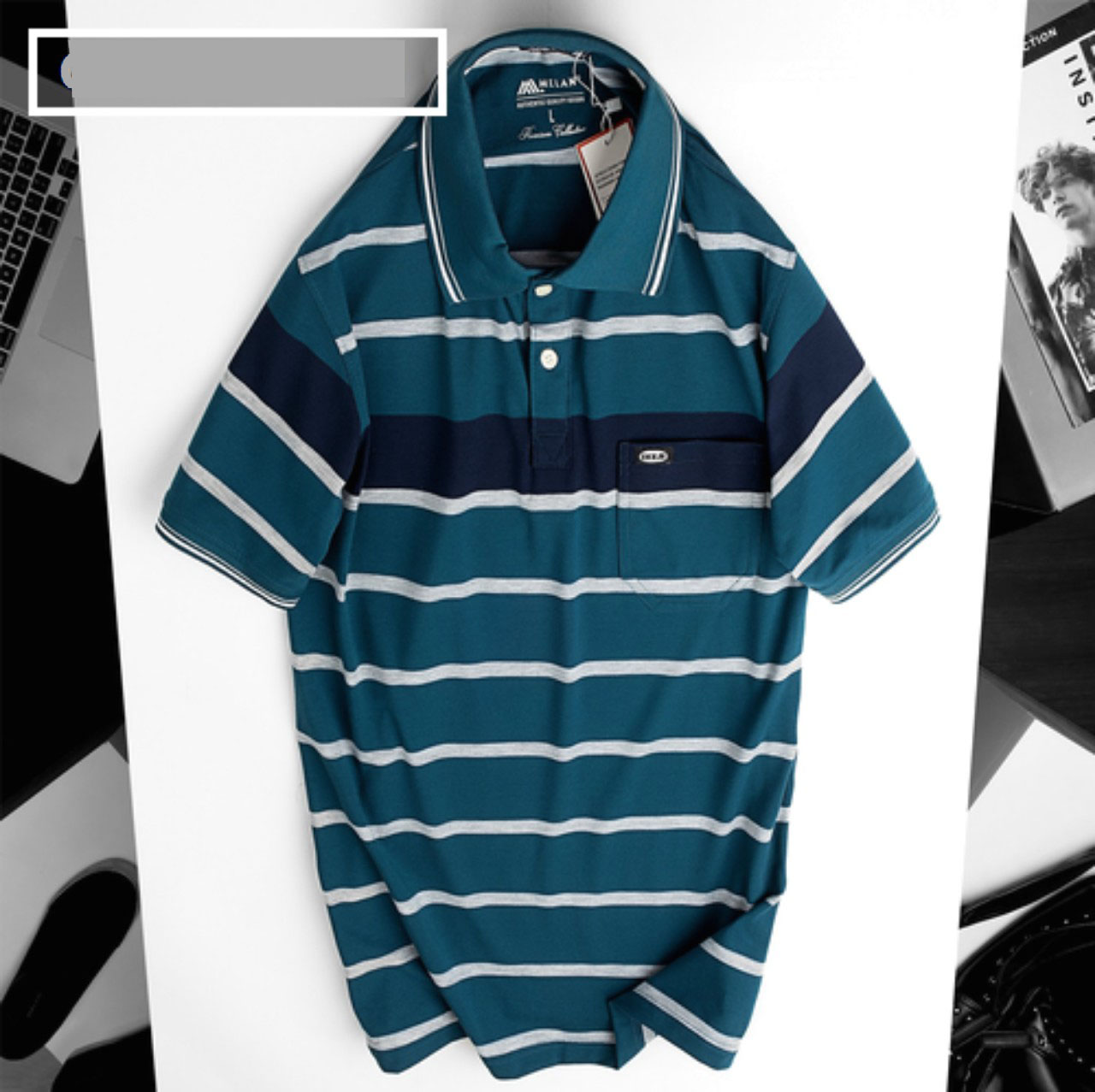 Áo Thun sọc POLO Nam thời trang Có Túi Cao Cấp AS108