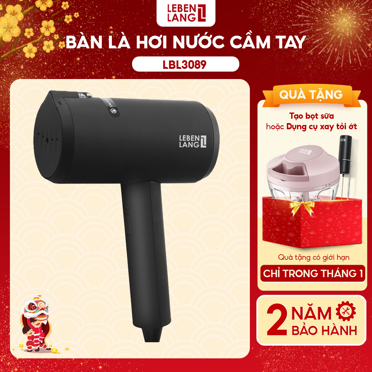 Bàn ủi hơi nước cầm tay Lebenlang LBL3089, bàn là 1200W, 140ml, gấp gọn tiện lợi, tặng kèm túi đựng, bảo hành 2 năm - hàng chính hãng