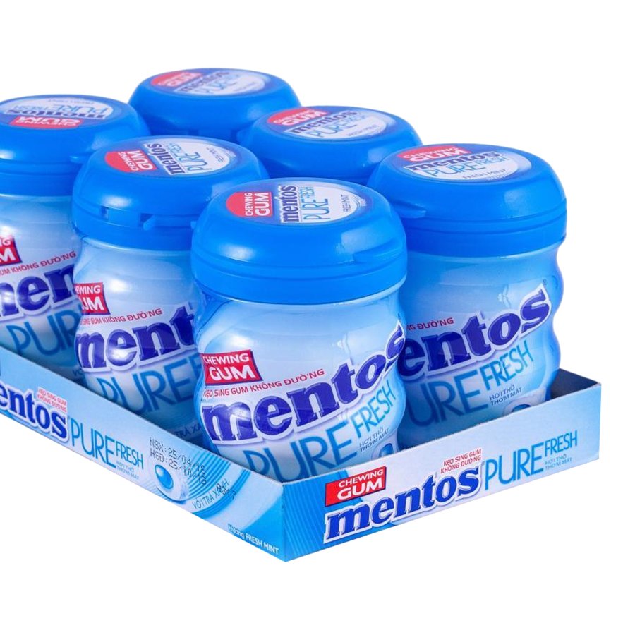 Sing Gum Không Đường Mentos Pure Fresh Hương Bạc Hà (Hộp 6 Hũ)