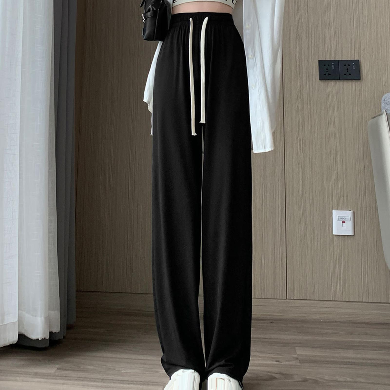 Womens Wide Leg Pants, Long Pants High Waist Pants All Match Girls Female Casual Lady Lounge Pants Loose Pants Straight Black Pants