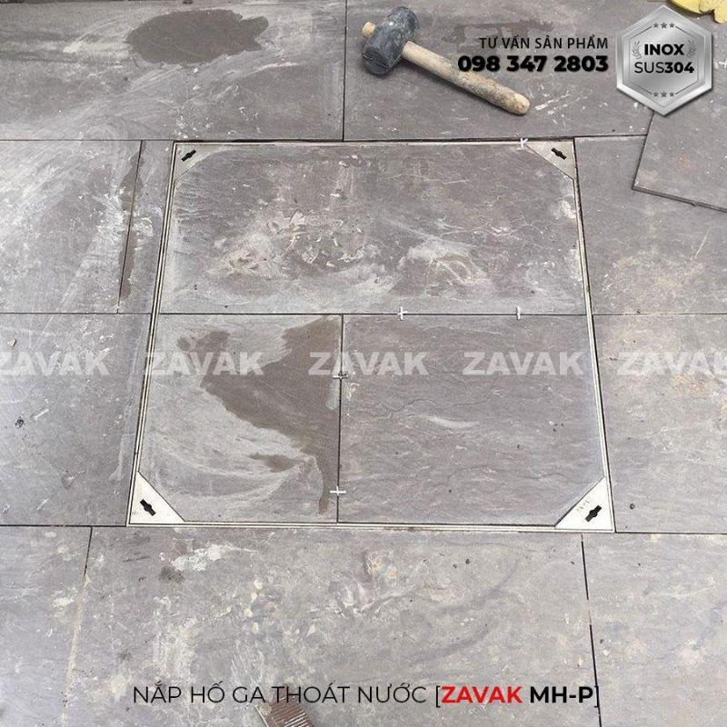 Nắp hố ga lát đá ZAVAK MHP-AA60 KT60x60cm/ lát đá 2cm/ inox 304