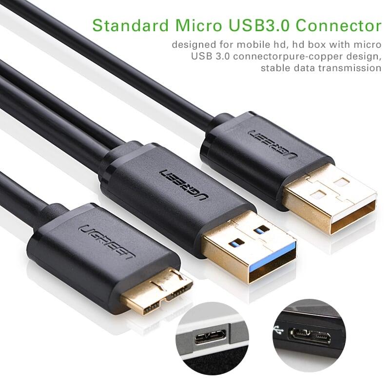 Ugreen UG10898US140TK 0.5M màu Đen Cáp USB 3.0 sang MICRO USB 3.0 cho ổ cứng hỗ trợ nguồn - HÀNG CHÍNH HÃNG
