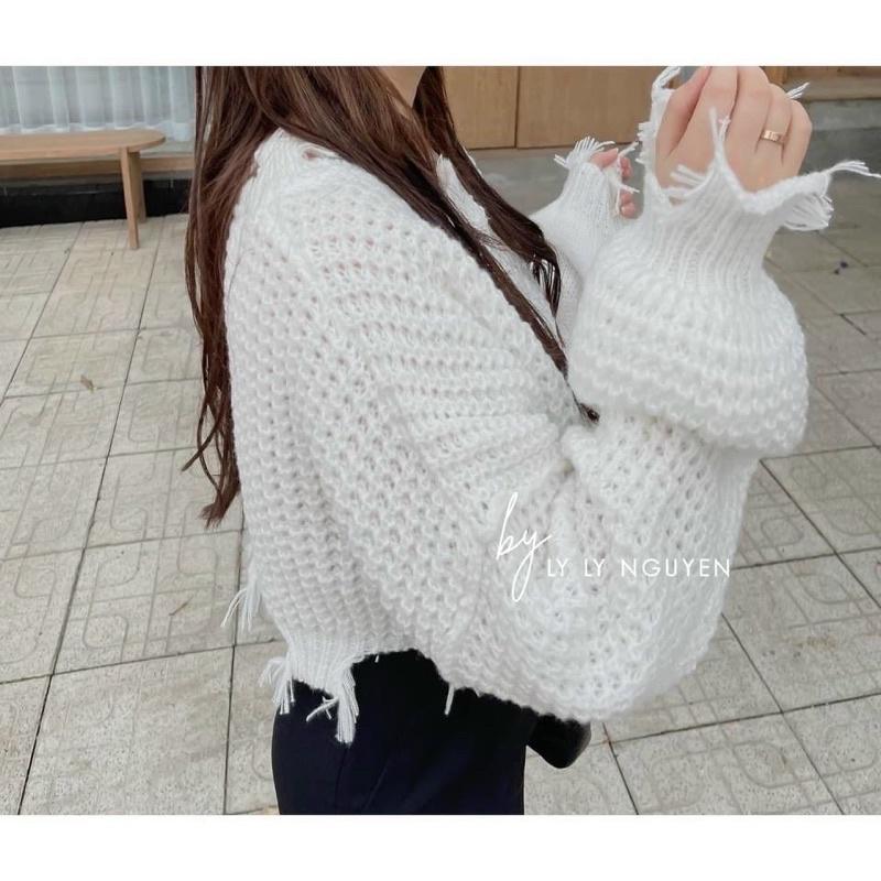 Áo khoác len rách hót lắm ce hàng qc chuẩn đẹp l1 fom dưới 57kg -C