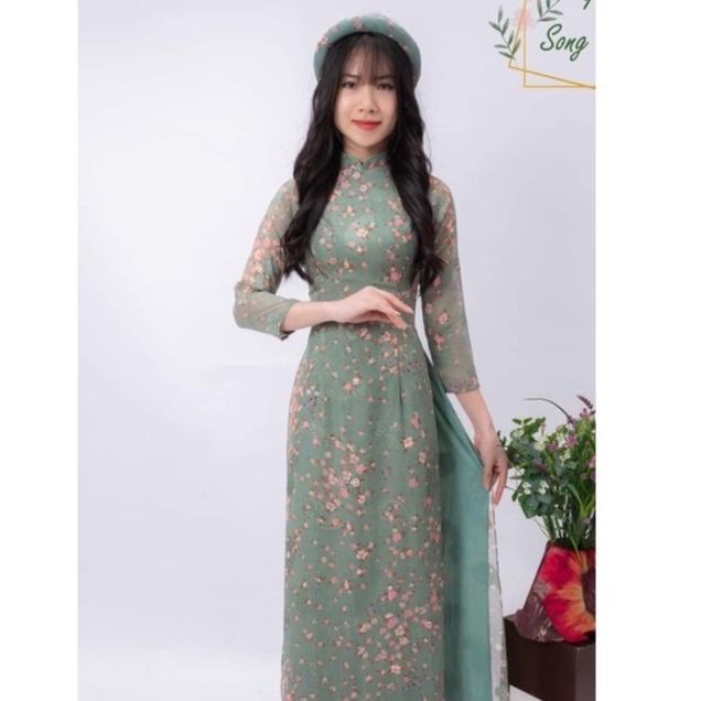 Áo Dài Hoa Nhí 4 Tà Truyền Thống Cho Các Nàng Đi Chụp Ngoại Cảnh , Đi Lễ , Đi Hội - Mã A16
