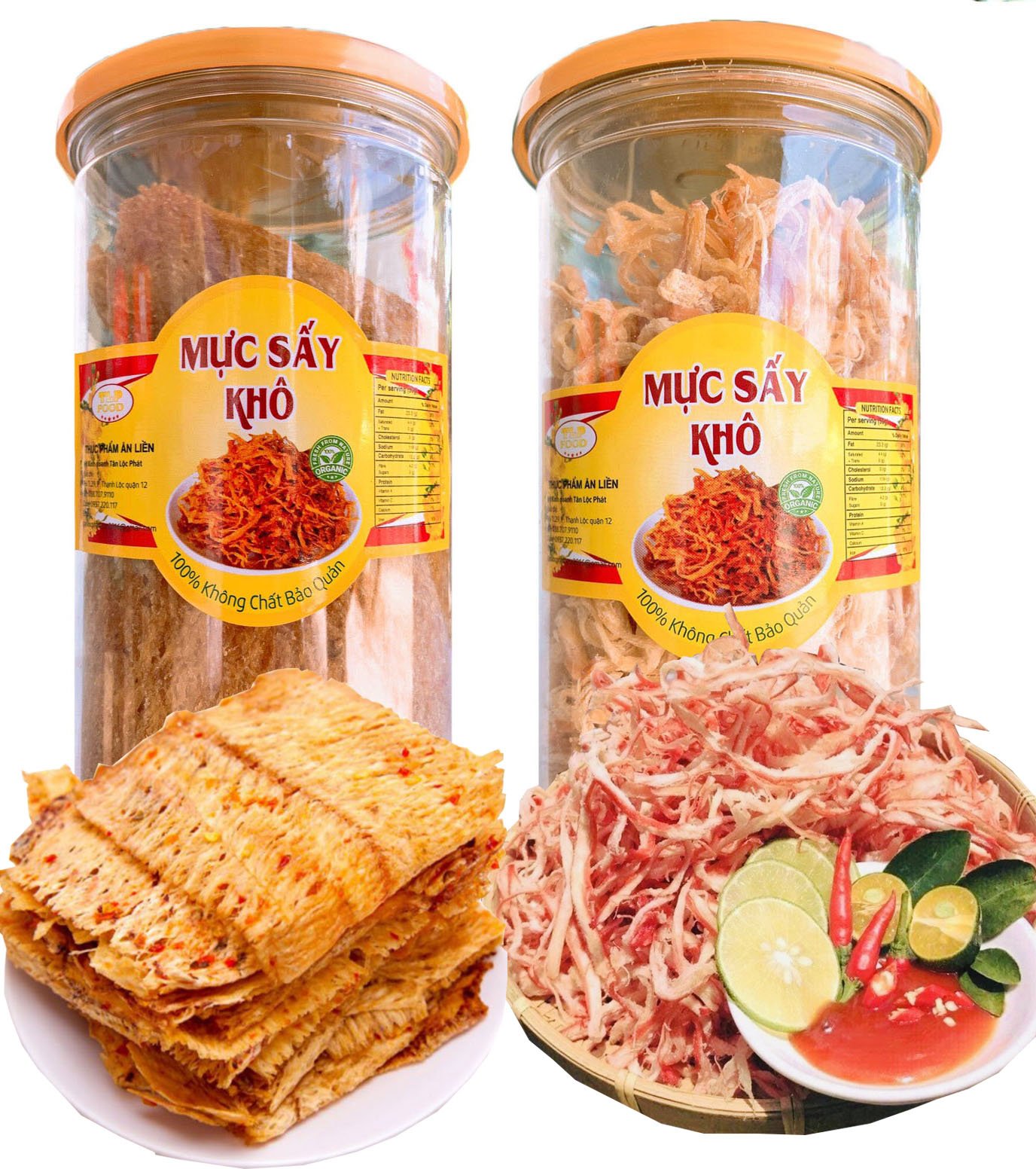 (COMBO 2 HŨ) MỰC SẤY KHÔ TẨM VỊ VÀ MỰC SẤY KHÔ XÉ SỢI - MỖI HŨ 200G