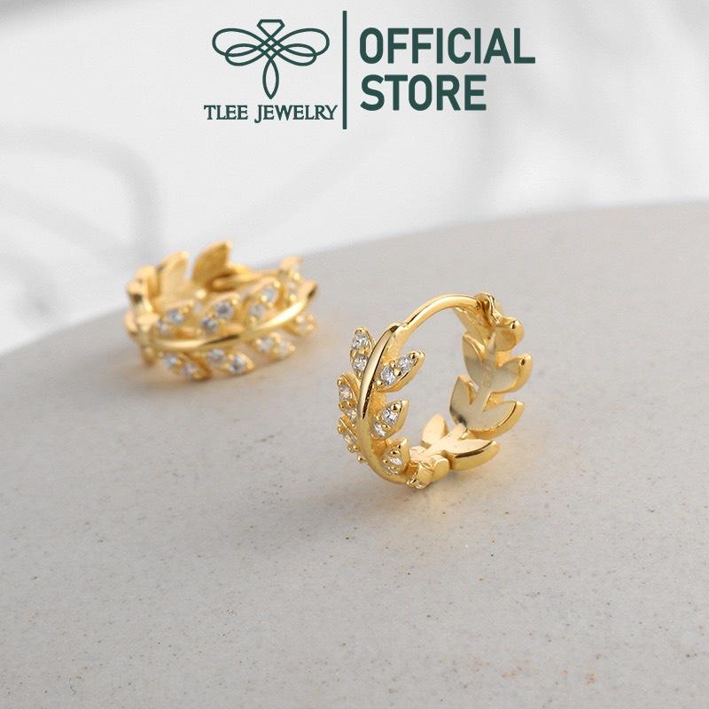 Khuyên tai bạc nữ Tlee, Bông tai lá tròn đính đá cao cấp- TleeJewelry