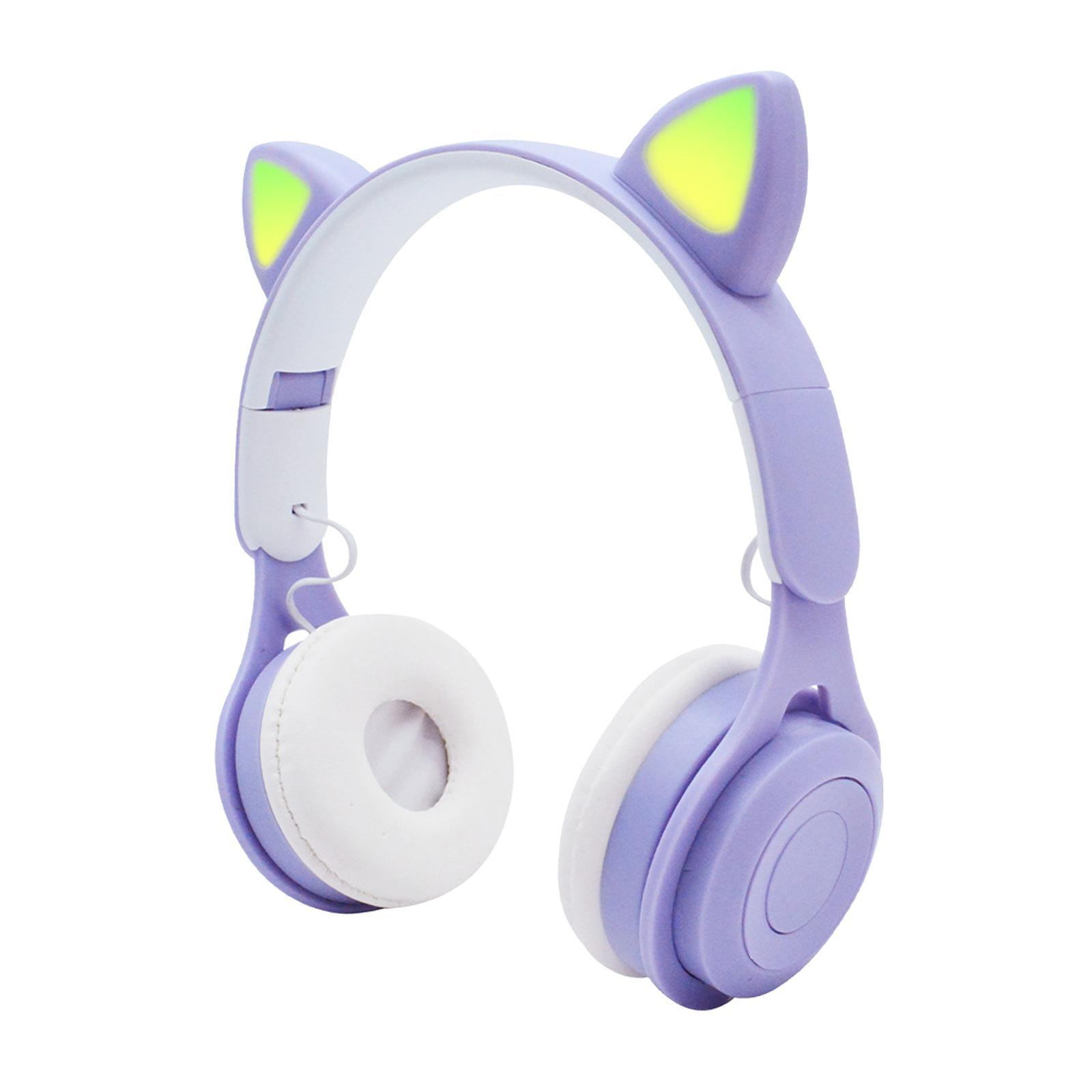 2Sets Cat Ear LED Light Up Wireless Foldable Headphones Over Ear with Mic
