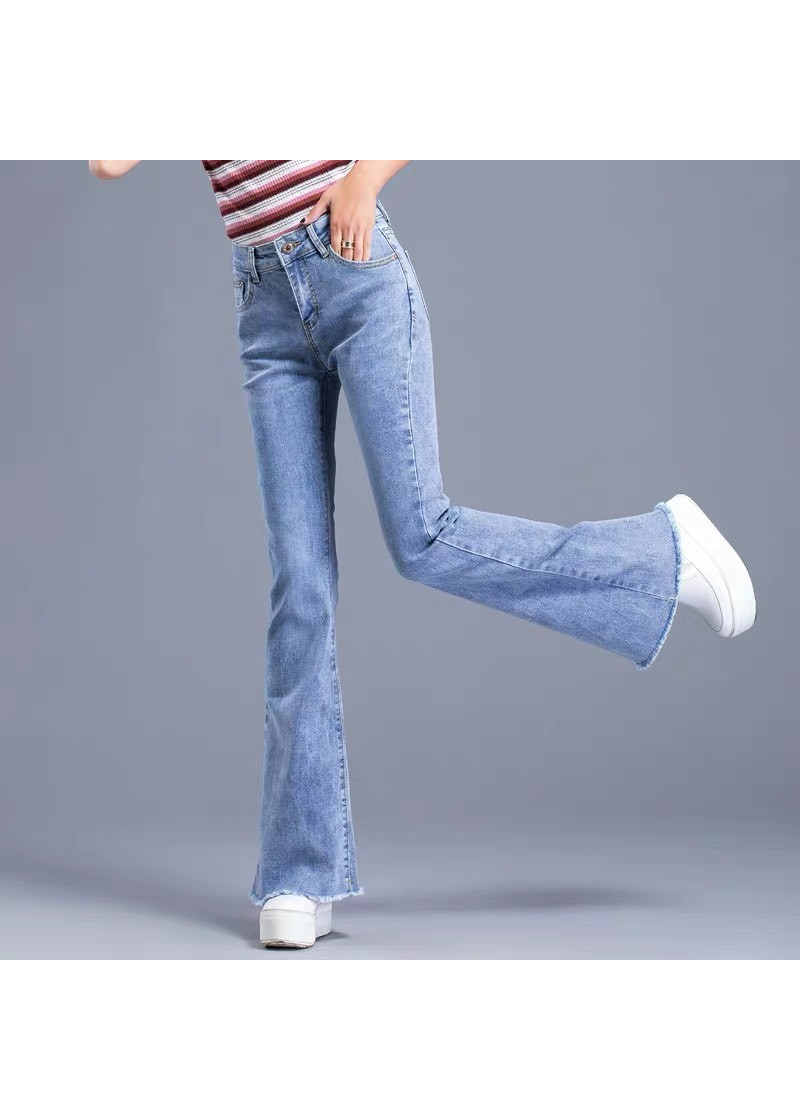 Quần jean nữ ống Bass Loe thời trang lưng siêu cao, vải jean co dãn mạnh 3038 3005