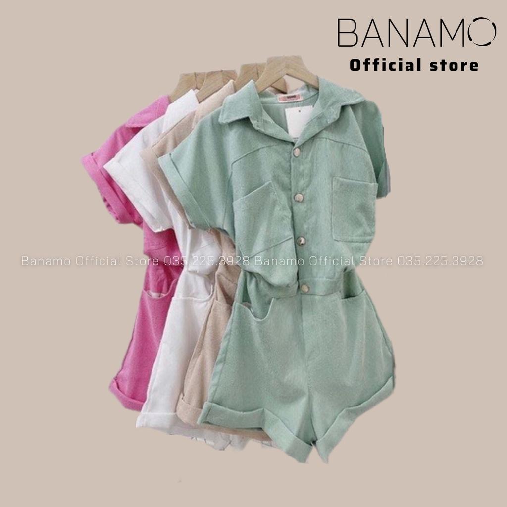 Bộ Jumpsuit cổ sơ mi liền quần gập gấu chất nhung tăm thời trang Banamo Fashion set Jumpsuit 151
