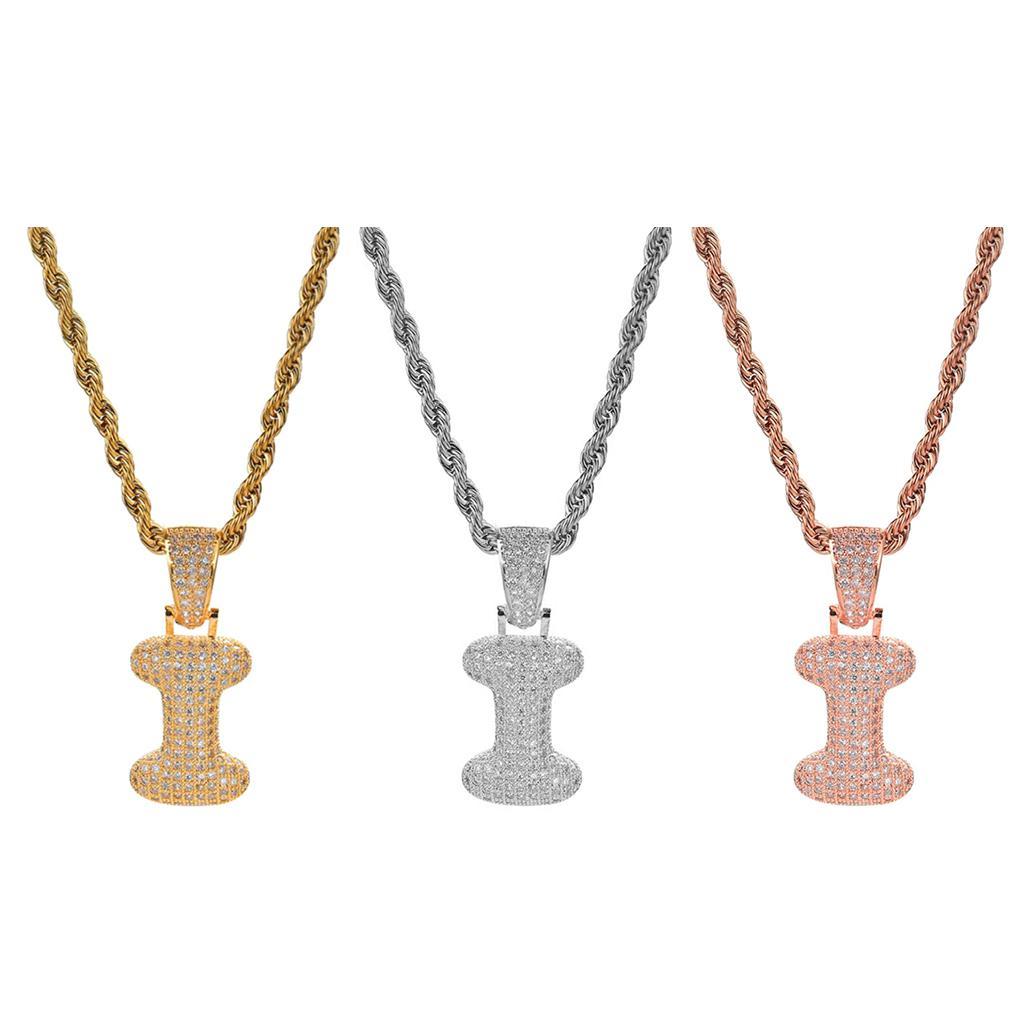 Punk Rock Zircon Letter 'I' Pendant Cord Rope Necklace
