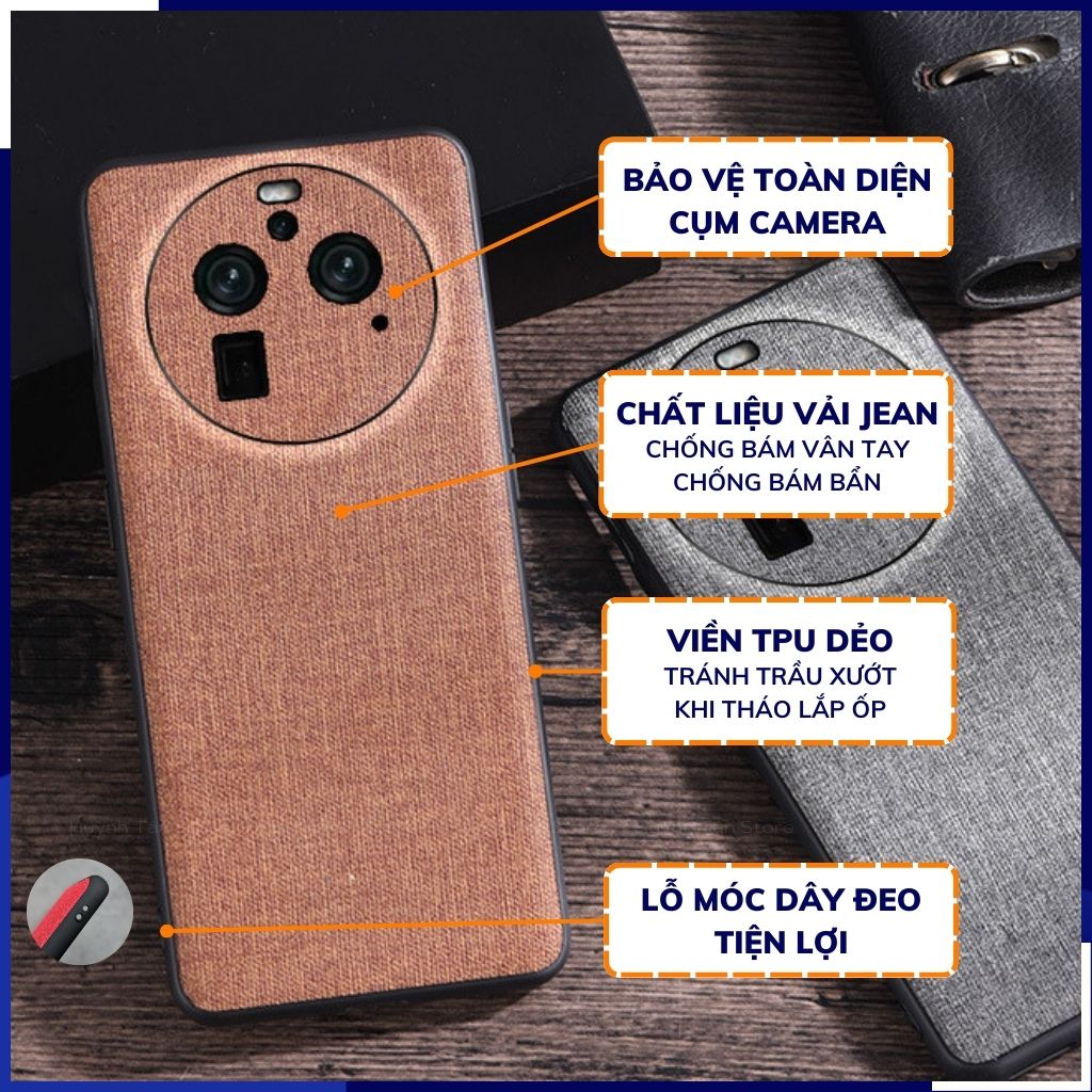 Ốp lưng find x6, x6 pro chống vân tay nhựa cứng viền đen giả vải JEAN 1 màu phụ kiện điện thoại huỳnh tân store